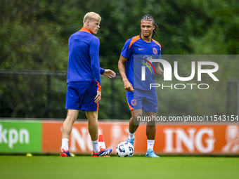 Netherlands player Jan Paul van Hecke and Netherlands player Nathan Ake during the training and press conference for the Netherlands Nations...