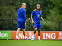 Netherlands player Jan Paul van Hecke and Netherlands player Nathan Ake during the training and press conference for the Netherlands Nations...