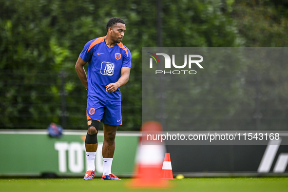 Netherlands player Quinten Timber participates in the training and press conference for the Netherlands Nations League season 2024-2025 at t...