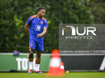 Netherlands player Quinten Timber participates in the training and press conference for the Netherlands Nations League season 2024-2025 at t...