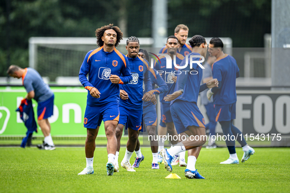 Netherlands player Joshua Zirkzee and Netherlands player Jorrel Hato during the training and press conference for the Netherlands Nations Le...