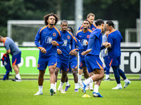 Netherlands player Joshua Zirkzee and Netherlands player Jorrel Hato during the training and press conference for the Netherlands Nations Le...