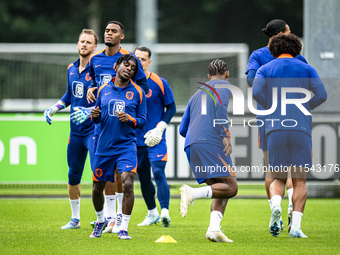 Netherlands player Jeremie Frimpong participates in the training and press conference for the Netherlands Nations League season 2024-2025 at...