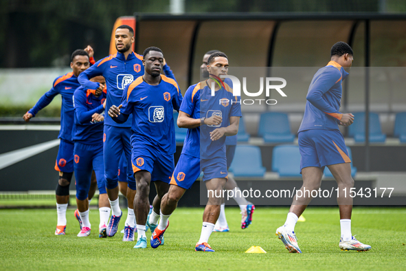 Netherlands players Cody Gakpo, Brian Brobbey, and Jurrien Timber during the training and press conference for the Netherlands Nations Leagu...