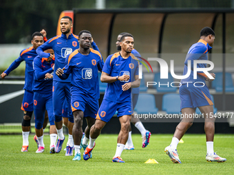 Netherlands players Cody Gakpo, Brian Brobbey, and Jurrien Timber during the training and press conference for the Netherlands Nations Leagu...