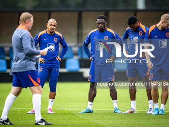 Netherlands player Donyell Malen and Netherlands player Brian Brobbey during the training and press conference for the Netherlands Nations L...