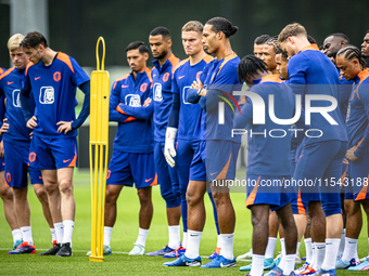 Netherlands goalkeeper Bart Verbruggen and Netherlands player Virgil van Dijk during the training and press conference for the Netherlands N...