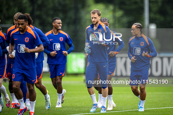 Netherlands goalkeeper Mark Flekken participates in the training and press conference for the Netherlands Nations League season 2024-2025 at...