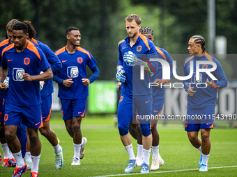 Netherlands goalkeeper Mark Flekken participates in the training and press conference for the Netherlands Nations League season 2024-2025 at...