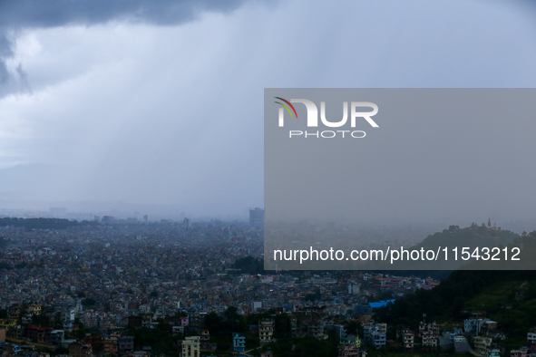 Rain lashes part of Kathmandu Valley in Nepal on September 3, 2024, as the monsoon rain continues. 