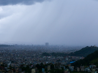 Rain lashes part of Kathmandu Valley in Nepal on September 3, 2024, as the monsoon rain continues. (