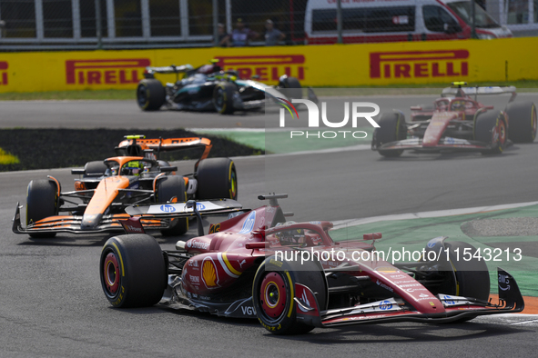 Charles Leclerc of Monaco drives the (16) Scuderia Ferrari SF-24 Ferrari during the race of the Formula 1 Pirelli Gran Premio d'Italia 2024...