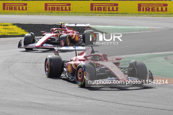 Charles Leclerc of Monaco drives the (16) Scuderia Ferrari SF-24 Ferrari during the race of the Formula 1 Pirelli Gran Premio d'Italia 2024...