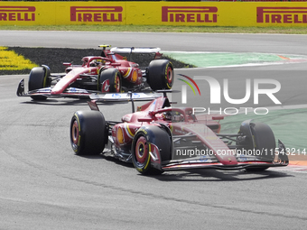 Charles Leclerc of Monaco drives the (16) Scuderia Ferrari SF-24 Ferrari during the race of the Formula 1 Pirelli Gran Premio d'Italia 2024...