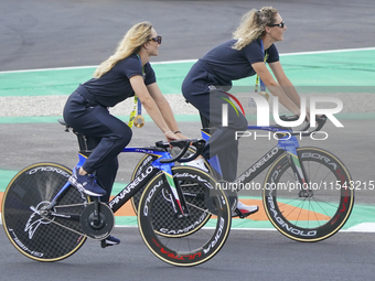 Chiara Consonni and Vittoria Guazzini win the cycling gold medal at the Olympic Games in Paris, France, in 2024 during the Formula 1 Pirelli...