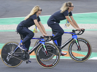 Chiara Consonni and Vittoria Guazzini win the cycling gold medal at the Olympic Games in Paris, France, in 2024 during the Formula 1 Pirelli...