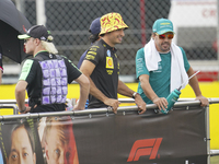 Fernando Alonso and Carlos Sainz Jr. participate in the driver parade during the Formula 1 Pirelli Gran Premio d'Italia 2024 in Monza, Italy...