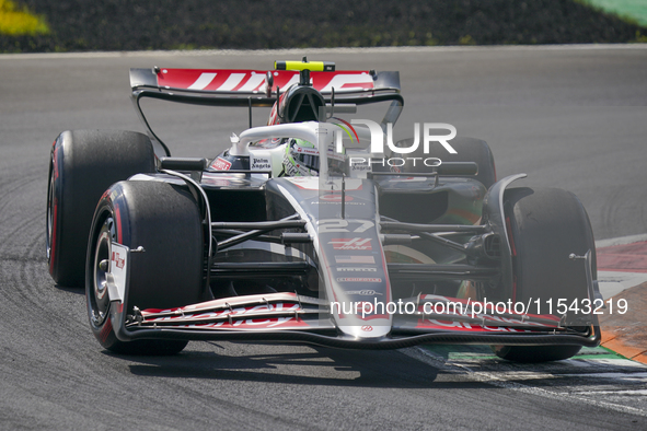 Nico Hulkenberg of Germany drives the (27) MoneyGram Haas F1 Team VF-24 Ferrari during the race of the Formula 1 Pirelli Gran Premio d'Itali...