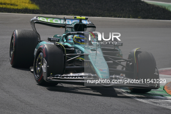 Fernando Alonso of Spain drives the (14) Aston Martin Aramco Cognizant F1 Team AMR24 Mercedes during the race of the Formula 1 Pirelli Gran...