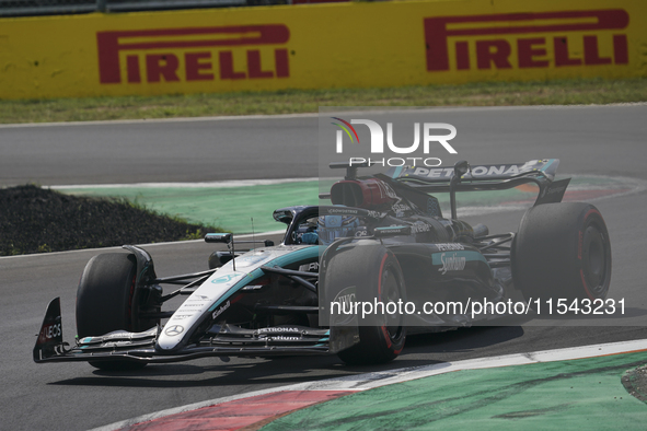 George Russell of the UK drives the (63) Mercedes-AMG Petronas F1 Team F1 W15 E Performance Mercedes during the race of the Formula 1 Pirell...