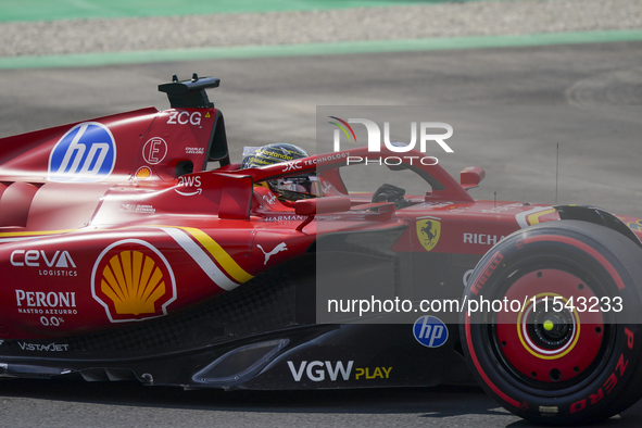 Charles Leclerc of Monaco drives the (16) Scuderia Ferrari SF-24 Ferrari during the race of the Formula 1 Pirelli Gran Premio d'Italia 2024...