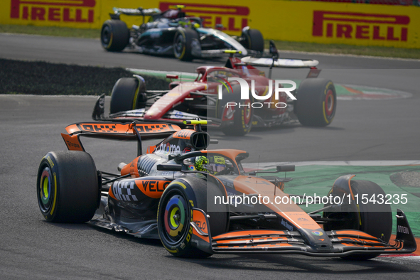 Lando Norris of the UK drives the (4) McLaren F1 Team MCL38 Mercedes during the race of the Formula 1 Pirelli Gran Premio d'Italia 2024 in M...