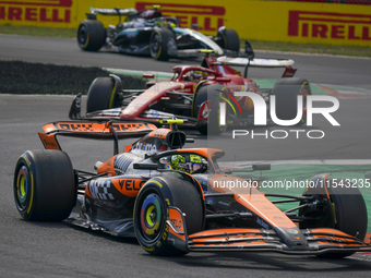 Lando Norris of the UK drives the (4) McLaren F1 Team MCL38 Mercedes during the race of the Formula 1 Pirelli Gran Premio d'Italia 2024 in M...