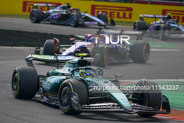 Fernando Alonso of Spain drives the (14) Aston Martin Aramco Cognizant F1 Team AMR24 Mercedes during the race of the Formula 1 Pirelli Gran...