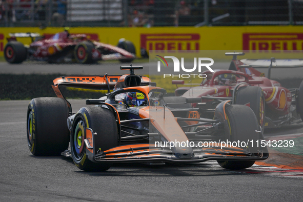 Oscar Piastri of Australia drives the (81) McLaren F1 Team MCL38 Mercedes during the race of the Formula 1 Pirelli Gran Premio d'Italia 2024...