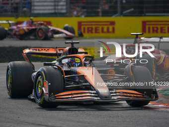 Oscar Piastri of Australia drives the (81) McLaren F1 Team MCL38 Mercedes during the race of the Formula 1 Pirelli Gran Premio d'Italia 2024...