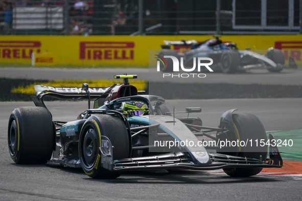 Lewis Hamilton of the UK drives the (44) Mercedes-AMG Petronas F1 Team F1 W15 E Performance Mercedes during the race of the Formula 1 Pirell...