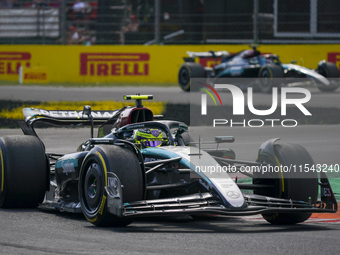 Lewis Hamilton of the UK drives the (44) Mercedes-AMG Petronas F1 Team F1 W15 E Performance Mercedes during the race of the Formula 1 Pirell...