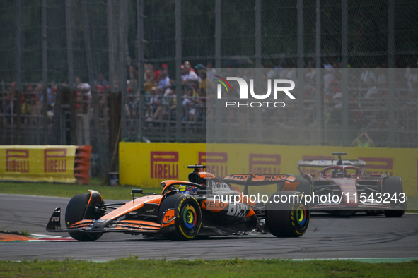 Oscar Piastri of Australia drives the (81) McLaren F1 Team MCL38 Mercedes during the race of the Formula 1 Pirelli Gran Premio d'Italia 2024...