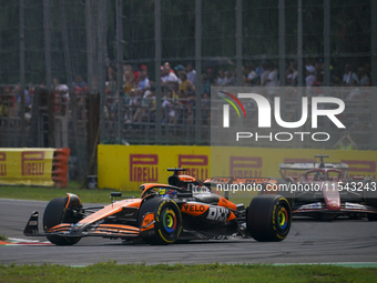 Oscar Piastri of Australia drives the (81) McLaren F1 Team MCL38 Mercedes during the race of the Formula 1 Pirelli Gran Premio d'Italia 2024...