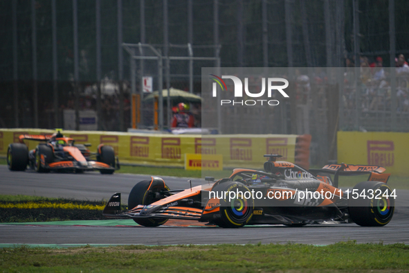 Oscar Piastri of Australia drives the (81) McLaren F1 Team MCL38 Mercedes during the race of the Formula 1 Pirelli Gran Premio d'Italia 2024...