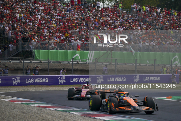 Oscar Piastri of Australia drives the (81) McLaren F1 Team MCL38 Mercedes during the race of the Formula 1 Pirelli Gran Premio d'Italia 2024...