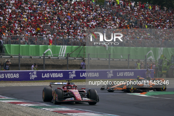 Charles Leclerc of Monaco drives the (16) Scuderia Ferrari SF-24 Ferrari during the race of the Formula 1 Pirelli Gran Premio d'Italia 2024...