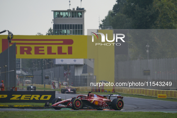 Charles Leclerc of Monaco drives the (16) Scuderia Ferrari SF-24 Ferrari during the race of the Formula 1 Pirelli Gran Premio d'Italia 2024...