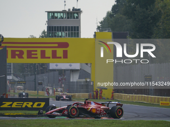 Charles Leclerc of Monaco drives the (16) Scuderia Ferrari SF-24 Ferrari during the race of the Formula 1 Pirelli Gran Premio d'Italia 2024...