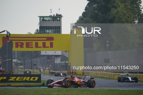 Carlos Sainz Jr. of Spain drives the (55) Scuderia Ferrari SF-24 Ferrari during the race of the Formula 1 Pirelli Gran Premio d'Italia 2024...