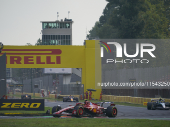 Carlos Sainz Jr. of Spain drives the (55) Scuderia Ferrari SF-24 Ferrari during the race of the Formula 1 Pirelli Gran Premio d'Italia 2024...