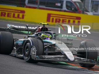 Lewis Hamilton of the UK drives the (44) Mercedes-AMG Petronas F1 Team F1 W15 E Performance Mercedes during the race of the Formula 1 Pirell...