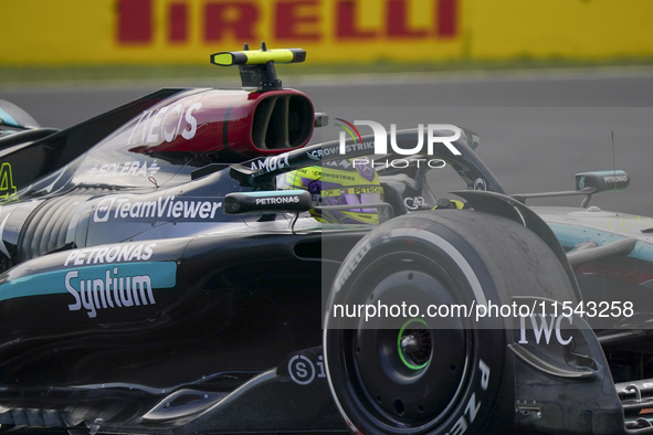 Lewis Hamilton of the UK drives the (44) Mercedes-AMG Petronas F1 Team F1 W15 E Performance Mercedes during the race of the Formula 1 Pirell...