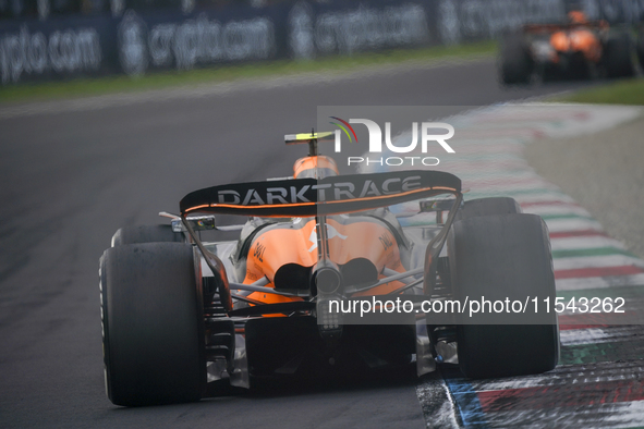 Lando Norris of the UK drives the (4) McLaren F1 Team MCL38 Mercedes during the race of the Formula 1 Pirelli Gran Premio d'Italia 2024 in M...