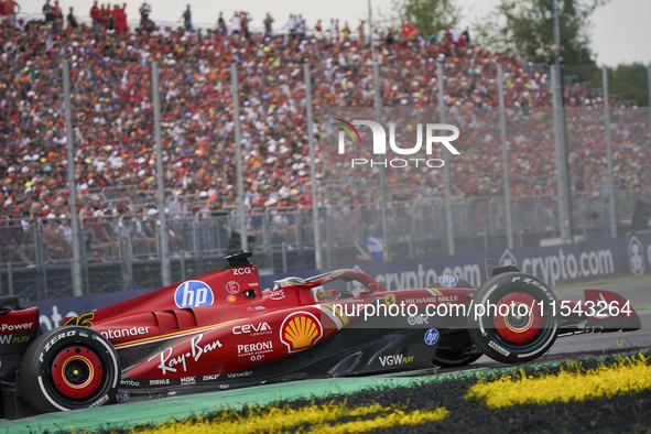 Charles Leclerc of Monaco drives the (16) Scuderia Ferrari SF-24 Ferrari during the race of the Formula 1 Pirelli Gran Premio d'Italia 2024...