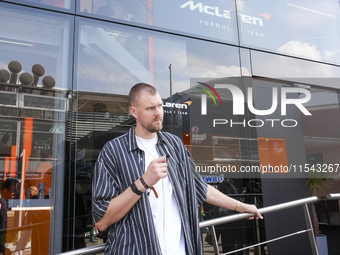 Kristaps Porzingis, NBA Boston Celtics player, during the race of the Formula 1 Pirelli Gran Premio d'Italia 2024 in Monza, Italy, on Septem...