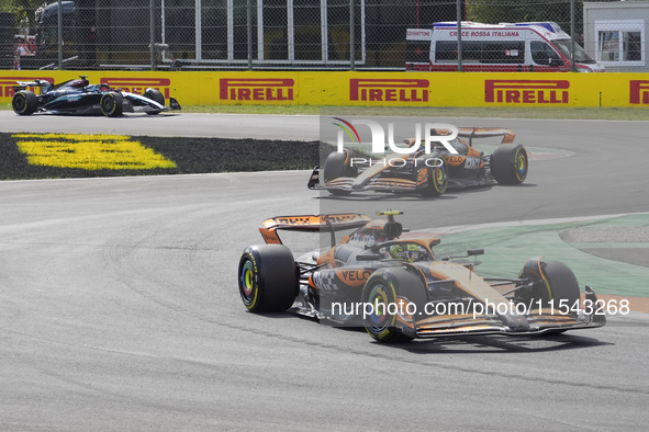 Lando Norris of the UK drives the (4) McLaren F1 Team MCL38 Mercedes during the race of the Formula 1 Pirelli Gran Premio d'Italia 2024 in M...