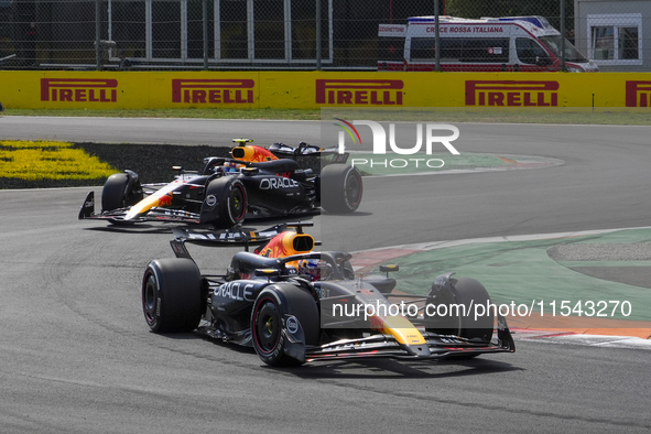 Max Verstappen of the Netherlands drives the Oracle Red Bull Racing RB20 Honda RBPT during the race of the Formula 1 Pirelli Gran Premio d'I...