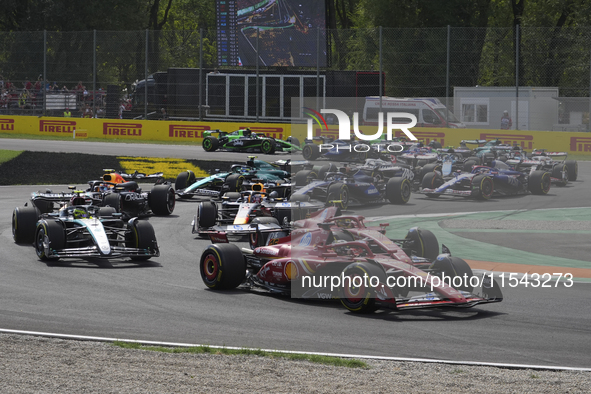 Charles Leclerc of Monaco drives the (16) Scuderia Ferrari SF-24 Ferrari during the race of the Formula 1 Pirelli Gran Premio d'Italia 2024...