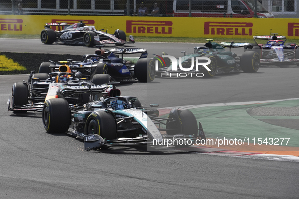 George Russell of the UK drives the (63) Mercedes-AMG Petronas F1 Team F1 W15 E Performance Mercedes during the race of the Formula 1 Pirell...